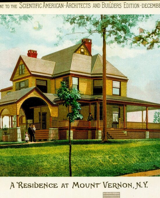 Scientific American 1891 Antique color plate “A Residence in Mount Vernon, NY” Victorian floorplan