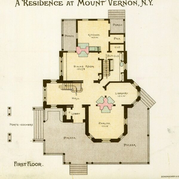Scientific American 1891 Antique color plate "A Residence in Mount Vernon, NY" Victorian floorplan - Image 2
