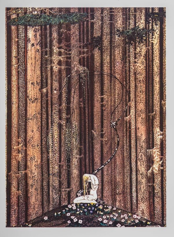 Kay Nielsen Art Nouveau Print: Gloomy Forest Illustration, 1913 Vintage Book Page