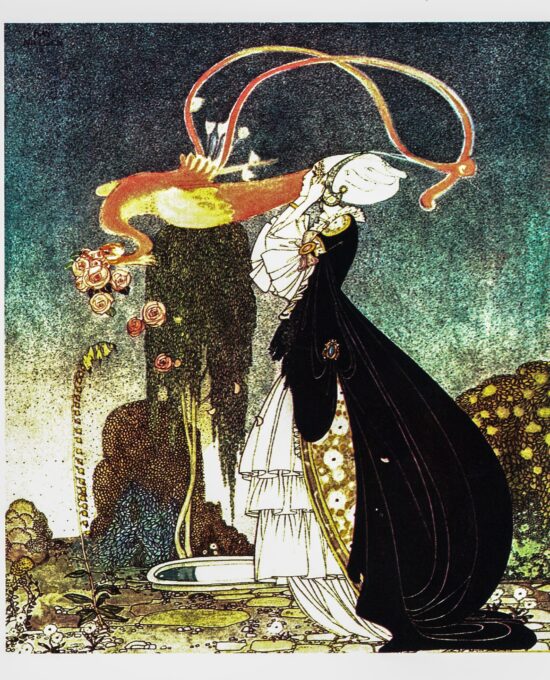 Kay Nielsen Art Nouveau Print: Woman and Bird, Powder and Crinoline (1913)