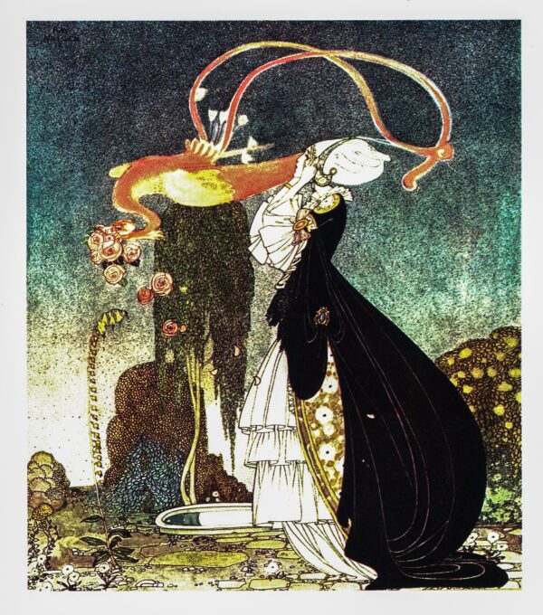 Kay Nielsen Art Nouveau Print: Woman and Bird, Powder and Crinoline (1913)