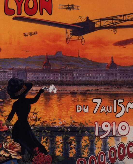 1910 Aviation Print: Antique French Flight Illustration, Lyon Air Show