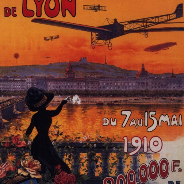 1910 Aviation Print: Antique French Flight Illustration, Lyon Air Show