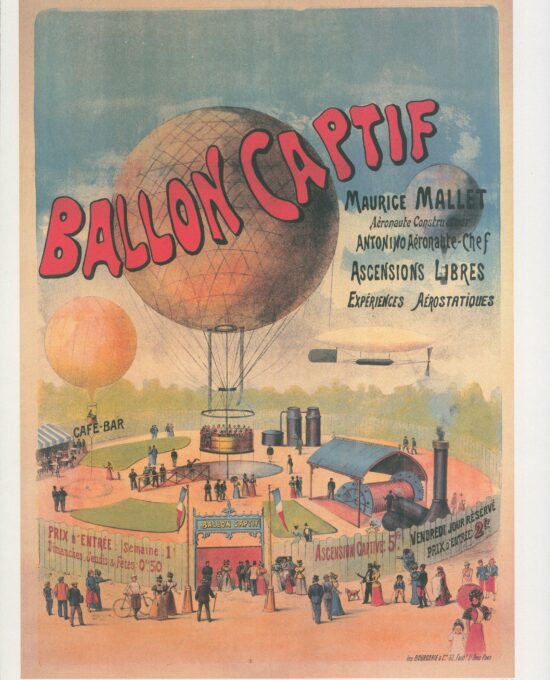 Antique Aviation Art Print: “Balloon Captif” 1880s Vintage book page