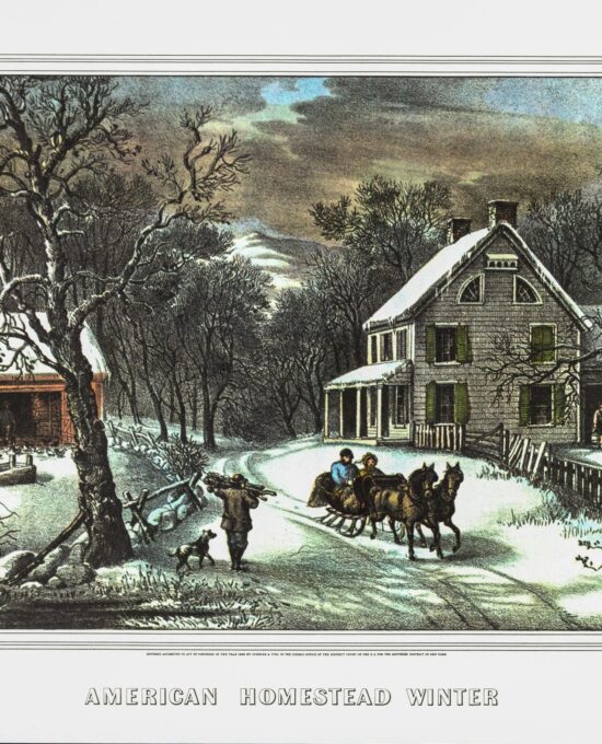 Currier & Ives “American Homestead Winter” [1868]  15 x 11.5″ vintage book page