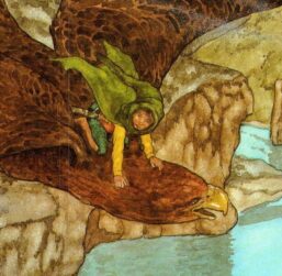 Flying with the Eagles by Michael Hague from The Hobbit Vintage art-book page