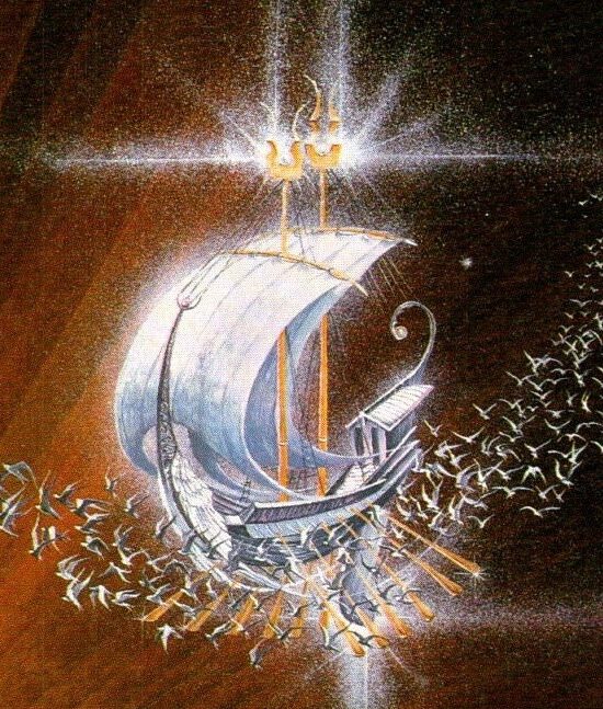 Earendil and Elwing by Roger Garland from The Silmarillion Vintage art-book page