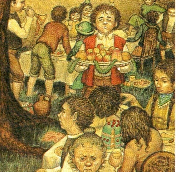 A Long-Expected Party by Inger Edelfeldt from The Fellowship of the Ring Vintage art-book page - Image 4