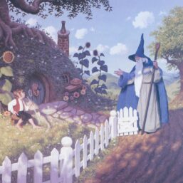 Gandalf Visits Bilbo The Brothers Hildebrandt painting Vintage art-book page