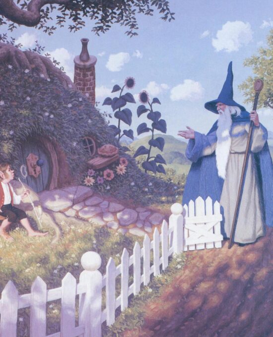 Gandalf Visits Bilbo The Brothers Hildebrandt painting Vintage art-book page