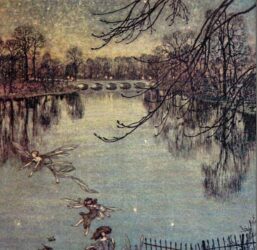 Arthur Rackham Vintage 2-sided fairy tale art book page "The Serpentine is a Lovely Lake..." & "The Fairies of the Serpentine" Peter Pan