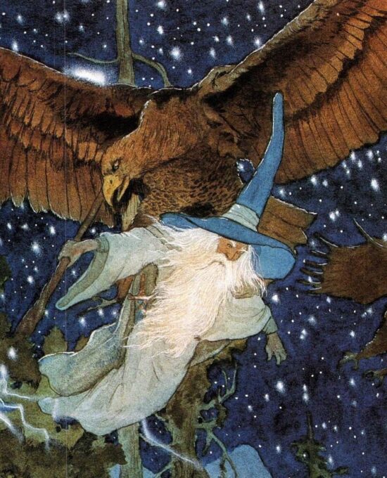 Rescued by Eagles by Michael Hague from The Hobbit Vintage art-book page