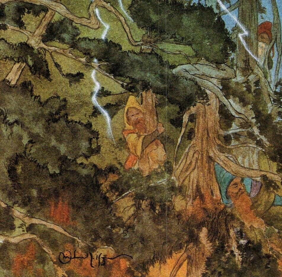 Rescued by Eagles by Michael Hague from The Hobbit Vintage art-book page - Image 2