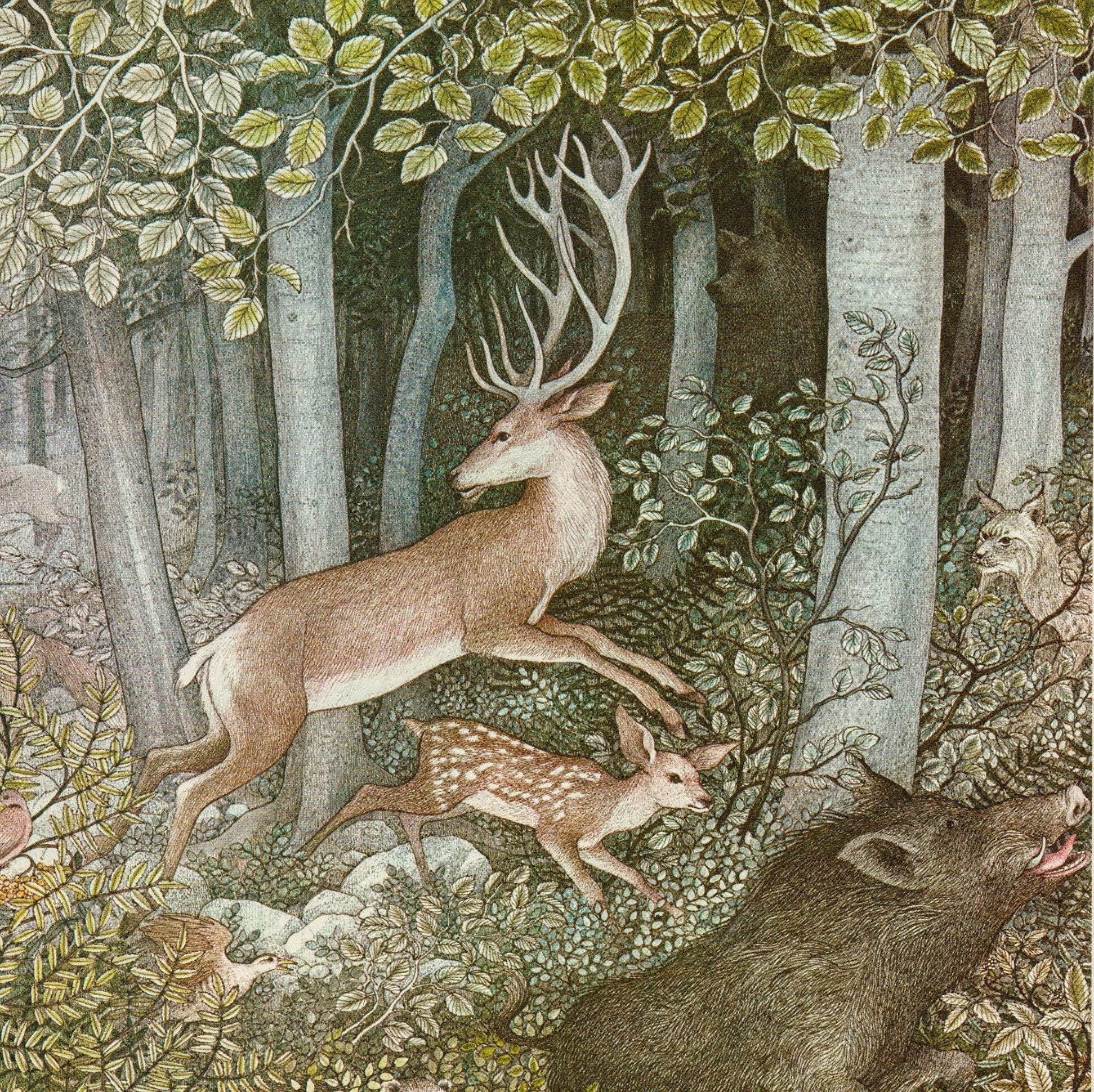 Nancy Ekholm Burkert Snow White Vintage Art Print: Forest Animals