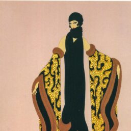Vintage Erte Fashion Print: "Fox Fur/Stolen Kisses" Two-sided art book page