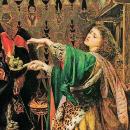 Morgan le Fay 1864 '70s art book page Frederick Sandys Pre-Raphaelite