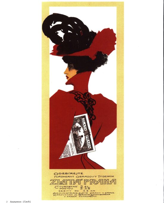 Vintage art book page Victorian poster Golden Prague Czech magazine cover unknown artist