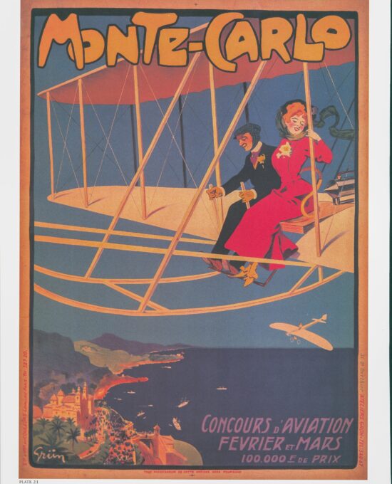 Antique Aviation Art “Monte Carlo” 1909 Vintage flight art
