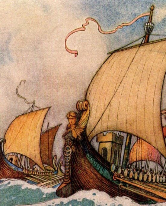 From Chaucer’s Works “The Greek Fleet” Vintage illustration by Warwick Goble