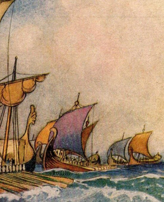 From Chaucer’s Works “The Greek Fleet” Vintage illustration by Warwick Goble
