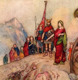 From Chaucer's Works "Constance Leaving Northumberland" Vintage illustration by Warwick Goble