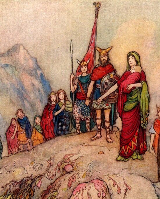 From Chaucer’s Works “Constance Leaving Northumberland” Vintage illustration by Warwick Goble