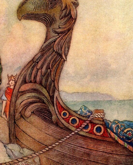 From Chaucer’s Works “Constance Leaving Northumberland” Vintage illustration by Warwick Goble