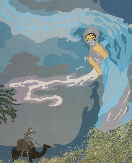 Vintage Erte Fantasy Print: “Sandstorm/Deception” Two-sided art book page