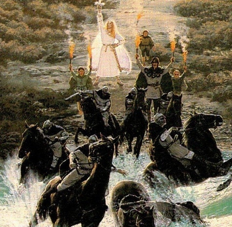 Riders at the Ford by Ted Nasmith from The Fellowship of the Ring vintage print