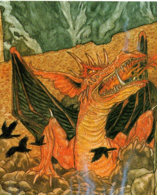 Smaug the Magnificent by Michael Hague from The Hobbit Vintage art-book page