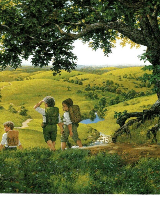 Green Hill Country by Ted Nasmith from The Fellowship of the Ring Vintage art-book page
