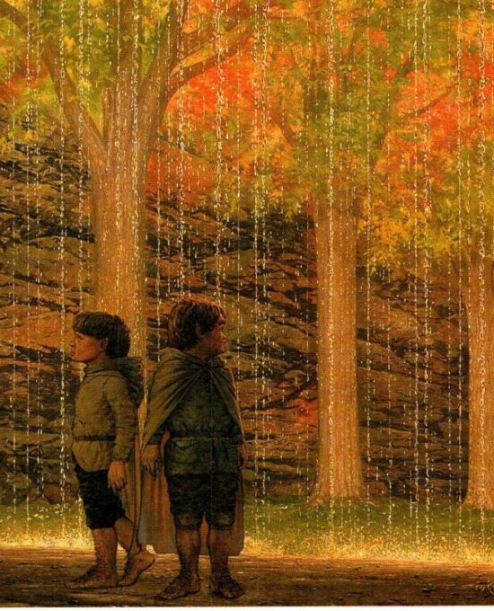 Wellinghall by Ted Nasmith from The Two Towers Vintage art-book page