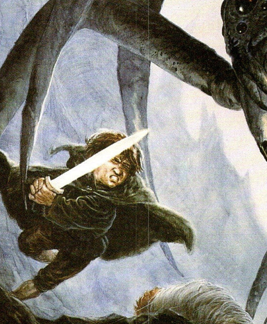 Sam and Shelob by John Howe from The Two Towers Vintage art-book page