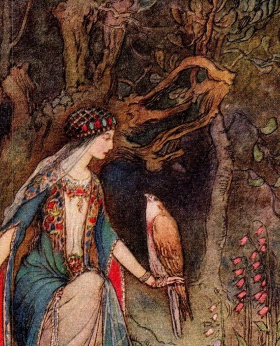 From Chaucer’s Works “Canacee and the Falcon” Vintage illustration by Warwick Goble