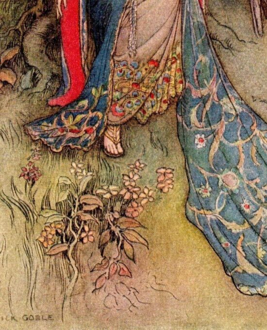 From Chaucer’s Works “Canacee and the Falcon” Vintage illustration by Warwick Goble