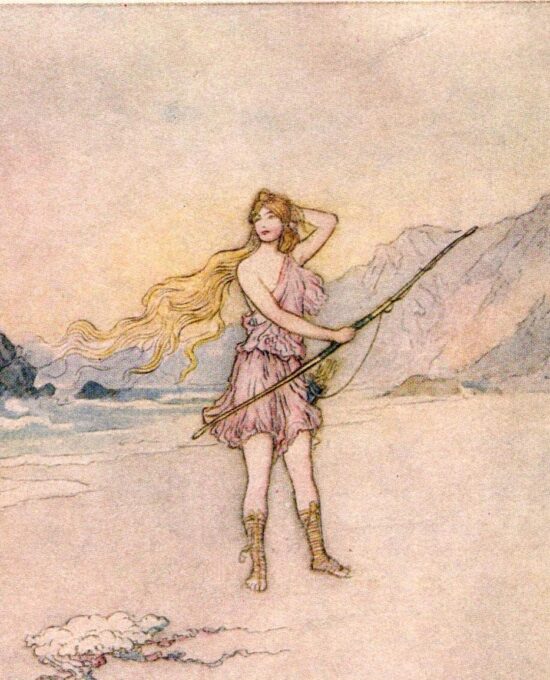 From Chaucer’s Works “Aeneas and Achates Meeting Venus” Vintage illustration by Warwick Goble