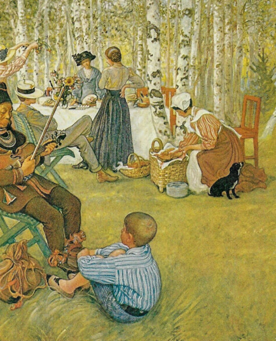 Open Air Breakfast 1910-1913 Carl Larsson Vintage art book page Victorian watercolor illustrators