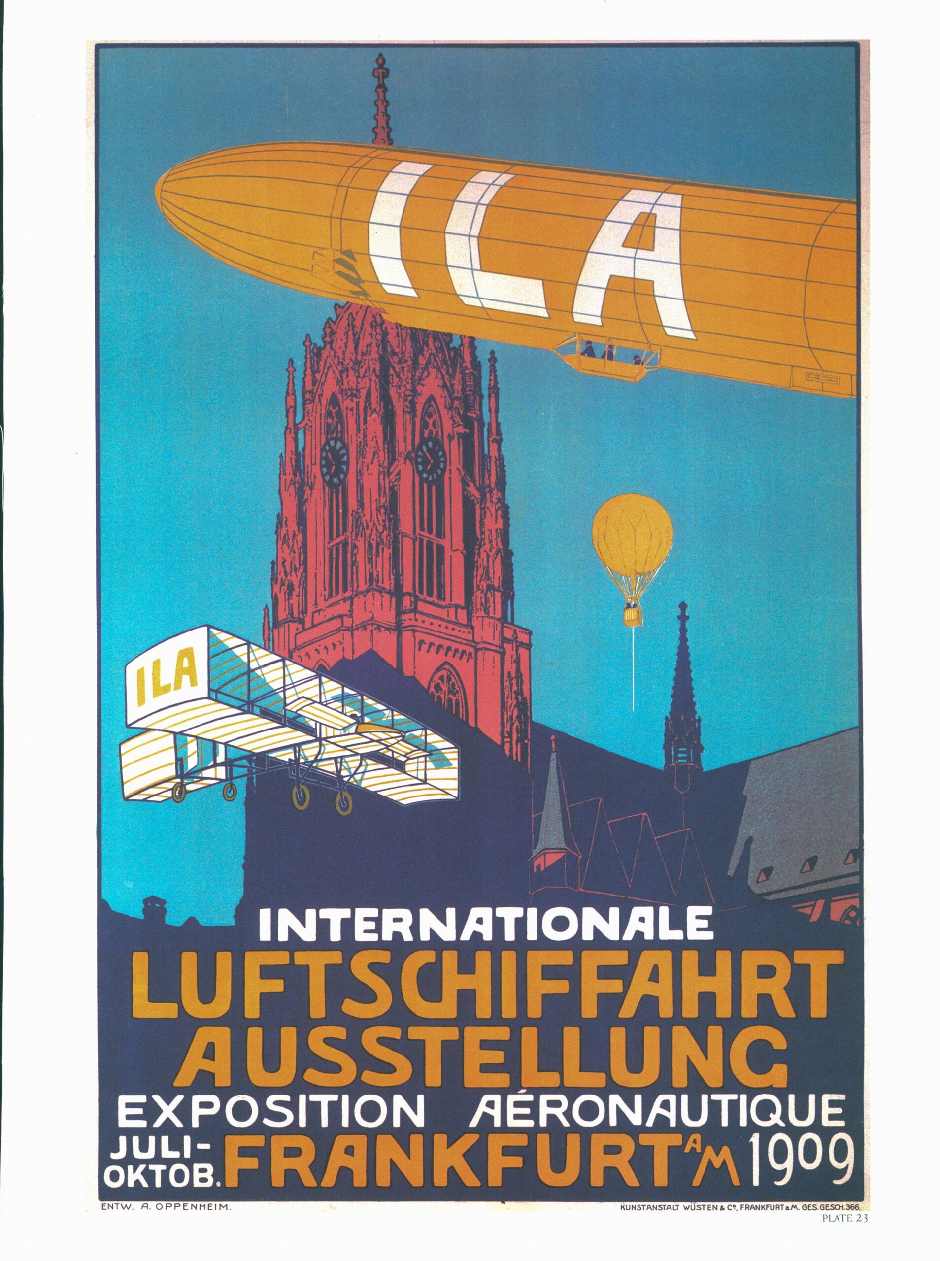 Antique Flight Illustration "Exposition Aeronautique" 1909 Recovered vintage art book page - Image 2