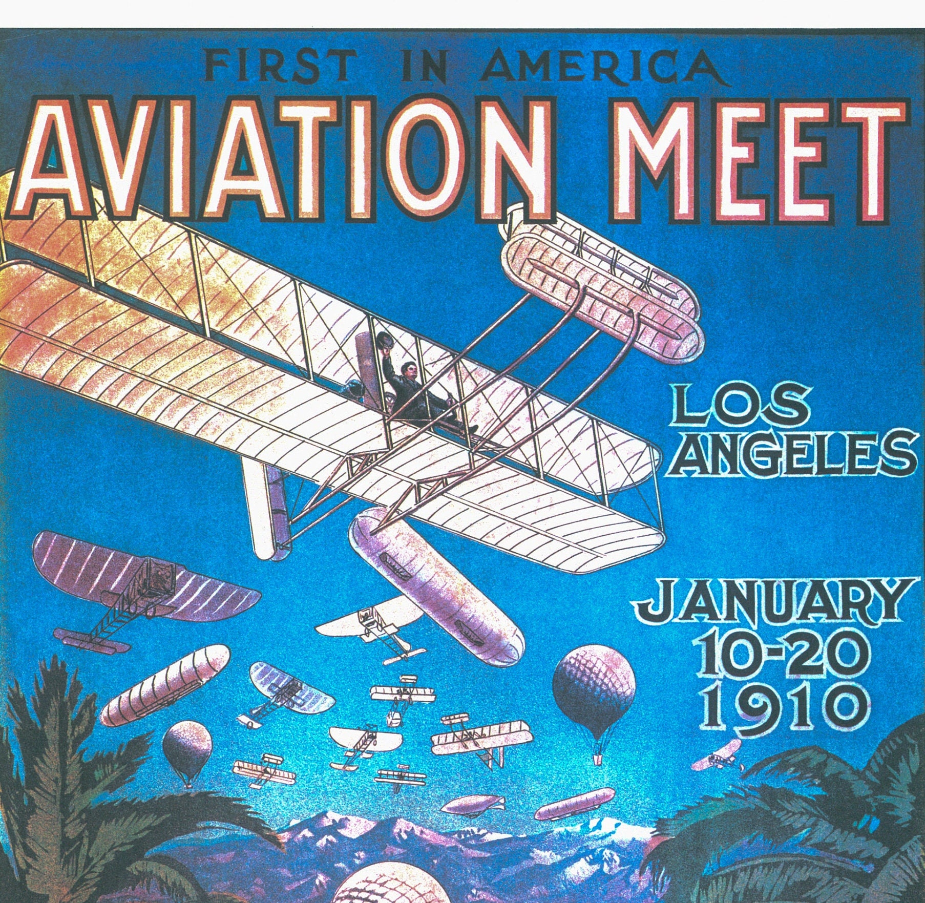 Vintage "Los Angeles Aviation Meet" Art Print - 1910 Book Page