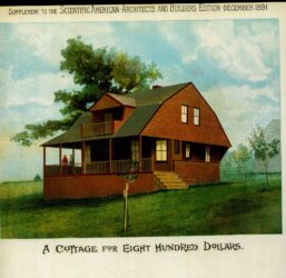 Scientific American 1891 Antique color plate "A Cottage for Eight Hundred Dollars" Victorian floorplan