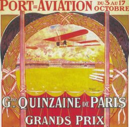 Antique Flight Illustration "Port-Aviation Gran Quinzaine Paris" 1910 Recovered vintage art book page