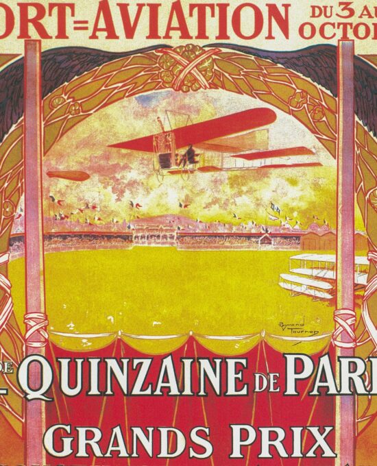 Antique Flight Illustration “Port-Aviation Gran Quinzaine Paris” 1910 Recovered vintage art book page