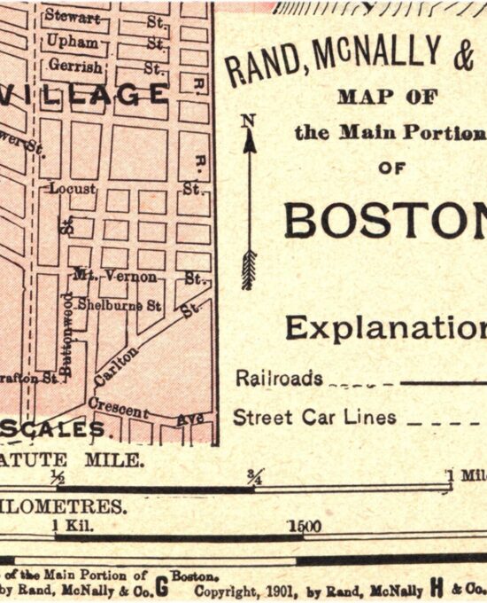 Boston antique map [1901] Quadriptych print Set of 4 8×10″ prints