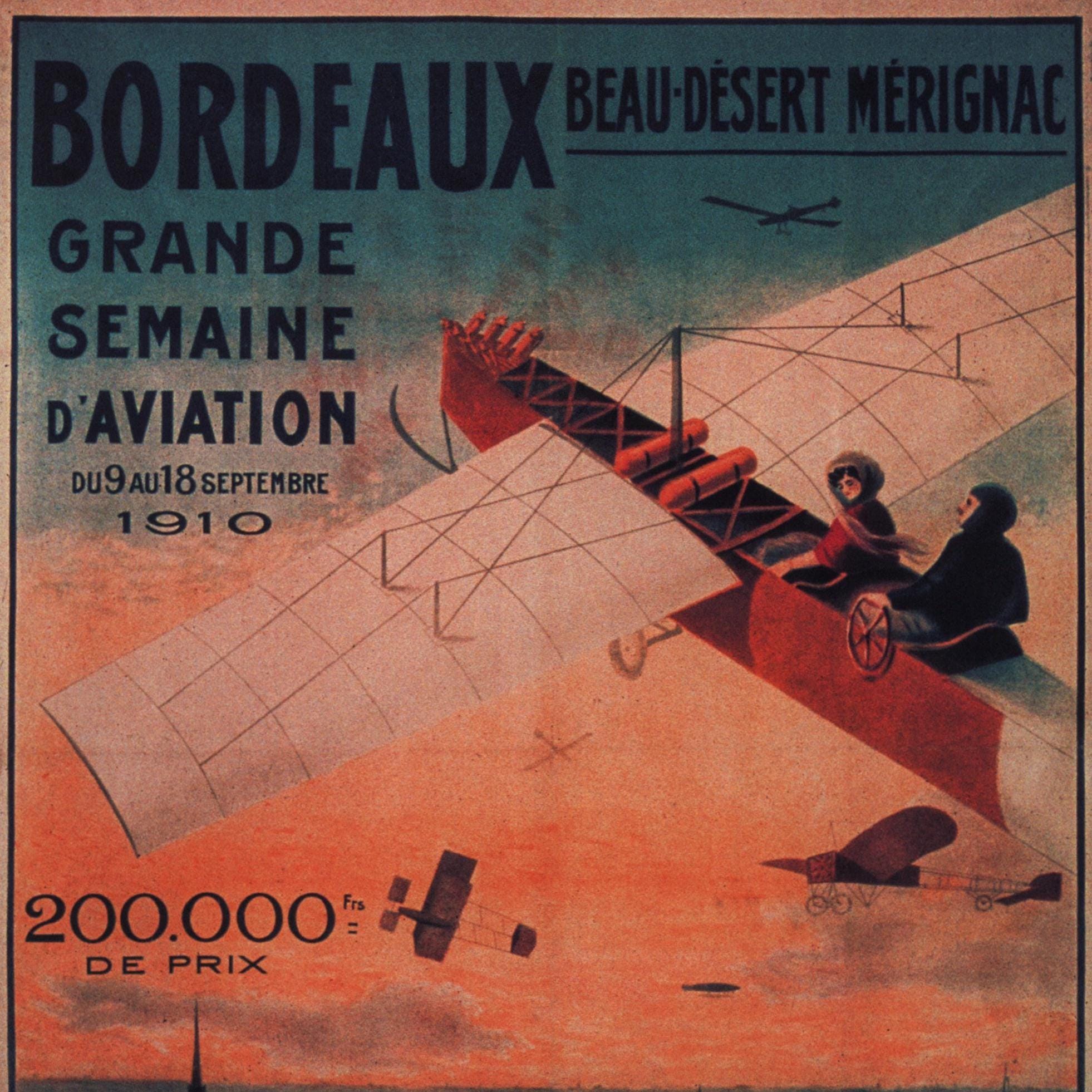 1910 Aviation Art Print: Bordeaux & Blackpool Vintage Flight Illustration