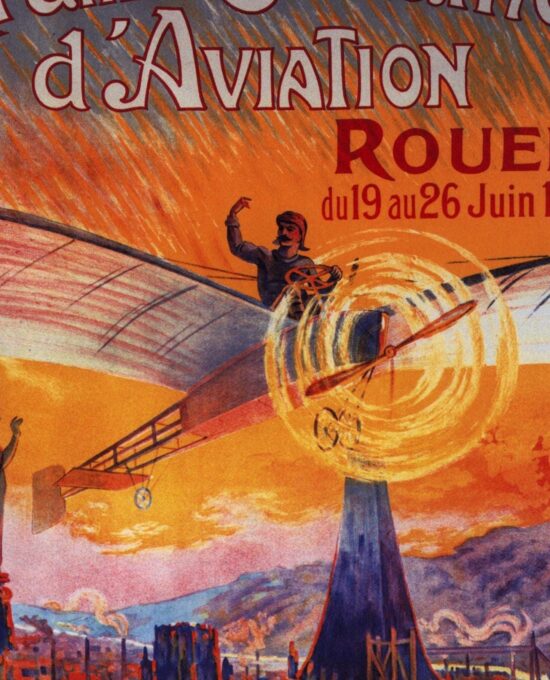 1910 Aviation Art Print: Grande Semaine d’Aviation Rouen, Vintage Flight Illustration