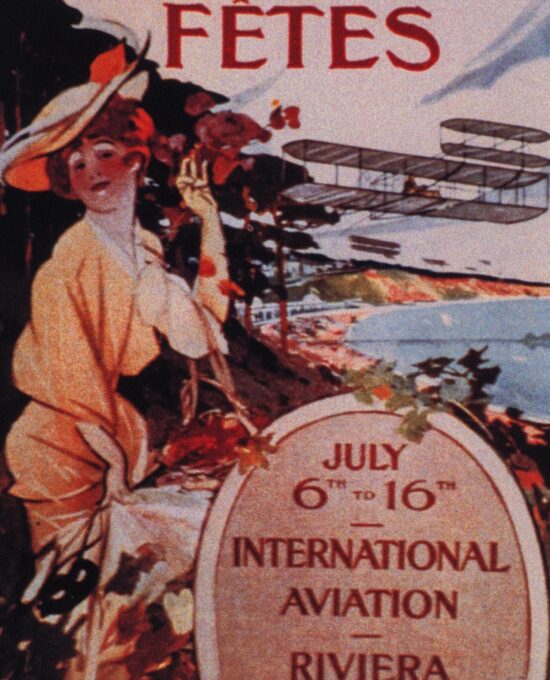 1910 Aviation Art Print: International Riviera Carnival, Vintage Flight Illustration