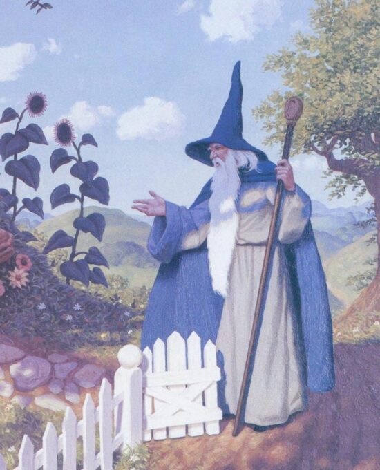 Gandalf Visits Bilbo The Brothers Hildebrandt painting Vintage art-book page