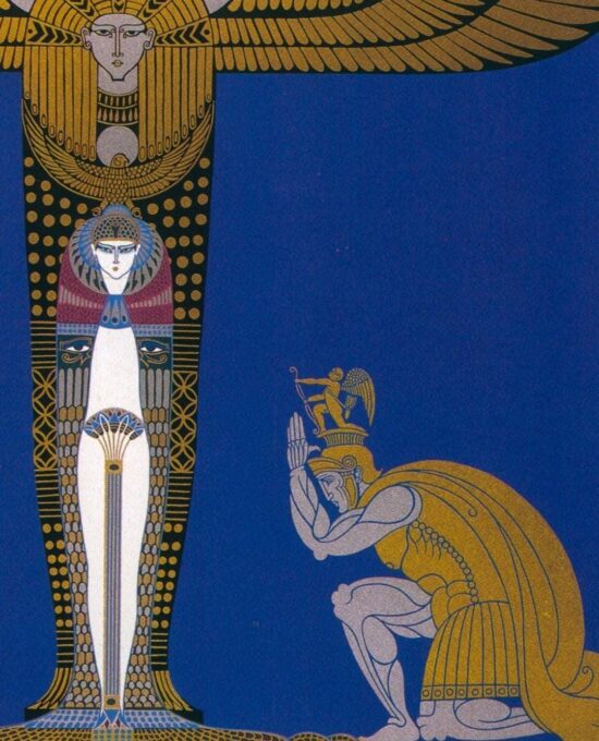 Vintage Erte Fashion Print: “Cleopatre/The Pursuit of Flore” Two-sided art book page