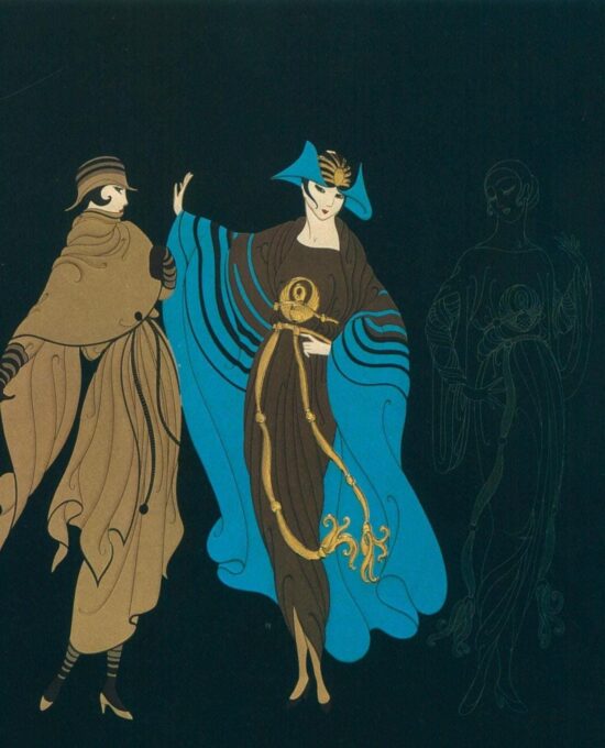 Vintage Erte Fashion Print: “Moonlight/On the Avenue” Two-sided art book page