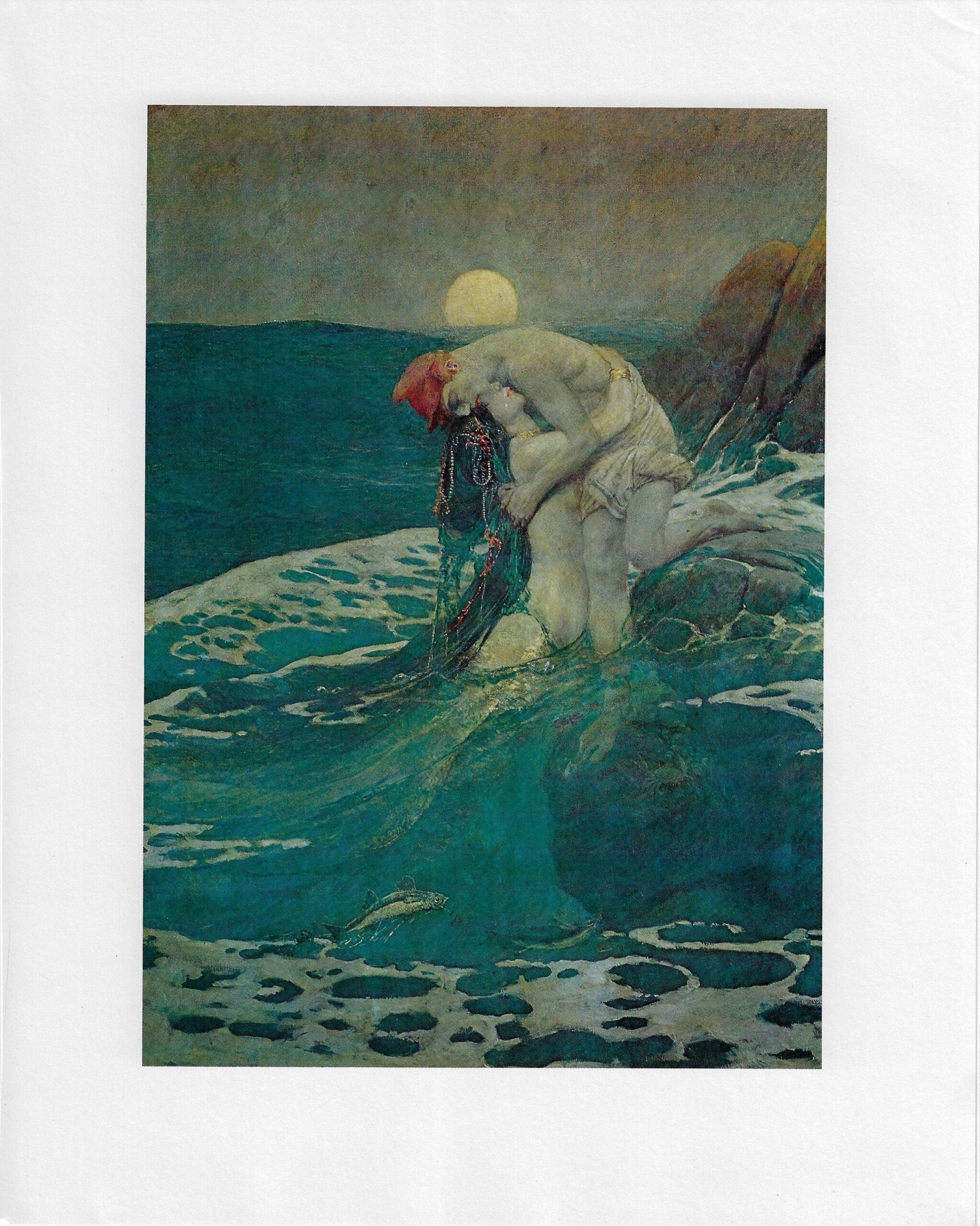 Howard Pyle "The Mermaid" 1910 An unpublished work Recovered vintage book page Brandywine artists